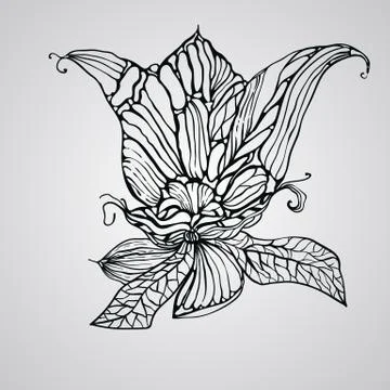 Vector hand drawn  grungy ink floweer Stock Illustration