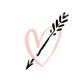 Vector hand drawn heart icon witn arrow. Rough marker heart isolated on whi.. Stock Illustration