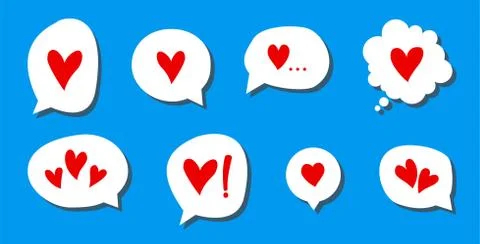 Vector hand-drawn hearts collection in bubble talk, cloud speech. Set of hear 스톡 일러스트