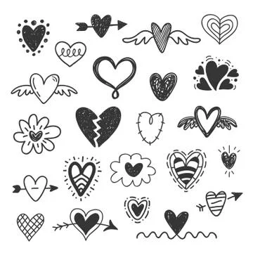 Vector hand drawn hearts doodles set Stock Illustration