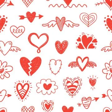 Vector hand drawn hearts seamless pattern Stock Illustration