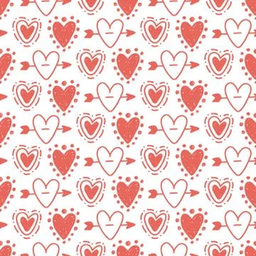 Vector hand drawn hearts seamless pattern Stock Illustration