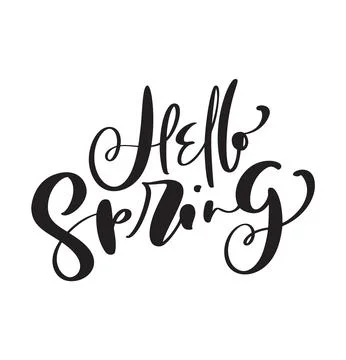 Vector hand drawn Hello spring text motivational and inspirational season quote Stock-Illustration