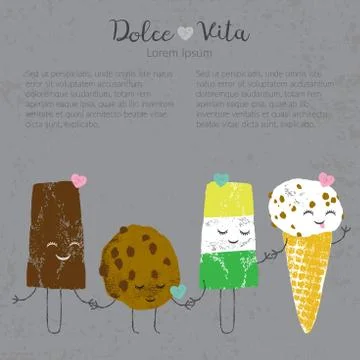 Vector hand drawn ice cream set cute kawaii Stock Illustration