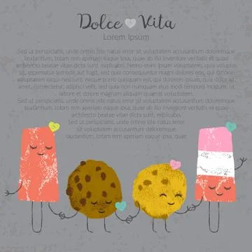 Vector hand drawn ice cream set cute kawaii Stock Illustration