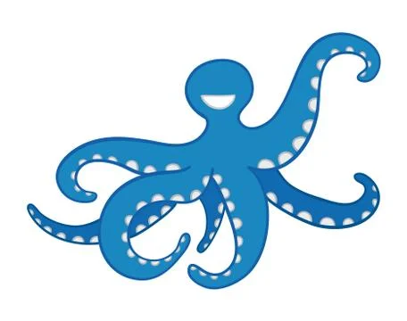 Vector hand-drawn illustration of blue octopus. Stock Illustration