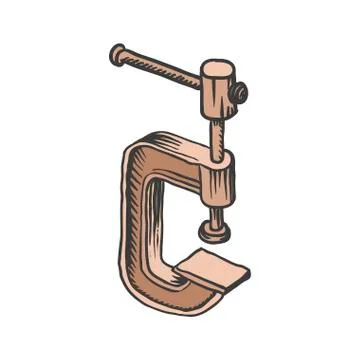 Vector hand drawn illustration of C-clamp Stock Illustration