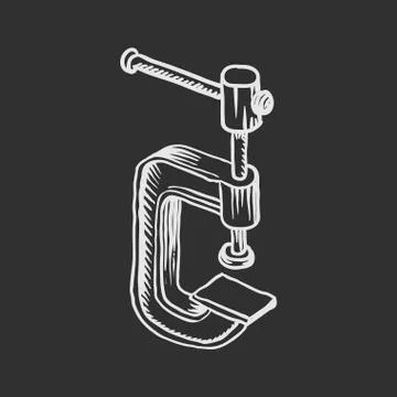 Vector hand drawn illustration of C-clamp Stock Illustration