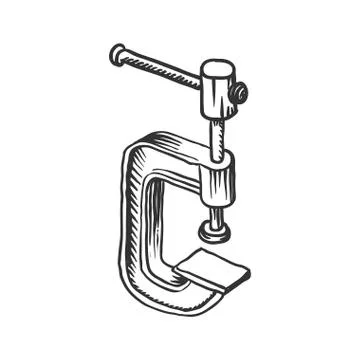 Vector hand drawn illustration of C-clamp Stock Illustration