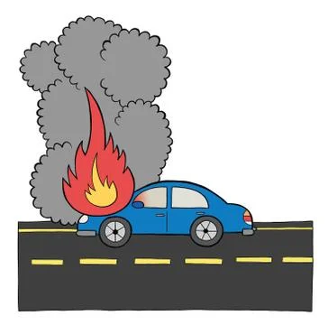 Vector hand drawn illustration of car fire. 스톡 일러스트