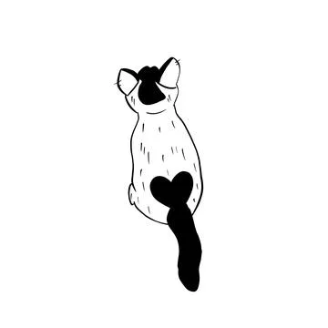 Vector hand drawn illustration of a cat with a heart on its back ,line art Illustrazione stock