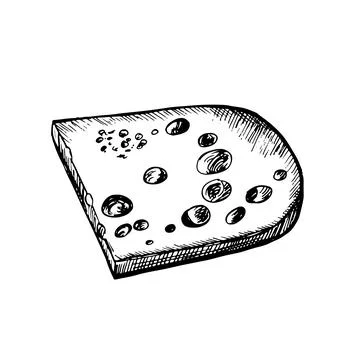 Vector hand drawn illustration with cheese piece . Hand drawn Sketch. Engraving Stock Illustration