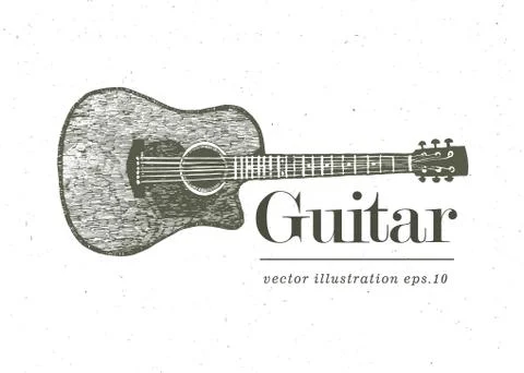 Vector hand drawn illustration of classical acoustic guitar. Stock Illustration