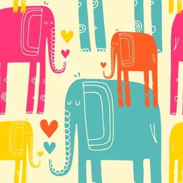 Vector hand drawn illustration with cote colorfull elephants Stock Illustration