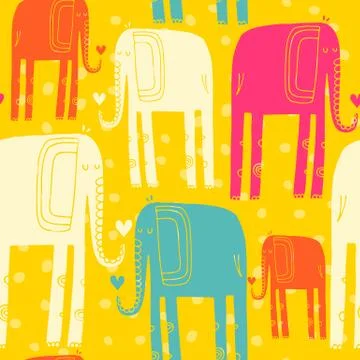 Vector hand drawn illustration with cote colorfull elephants Stock Illustration