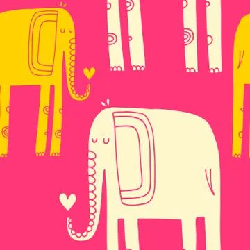 Vector hand drawn illustration with cote colorfull elephants Stock Illustration