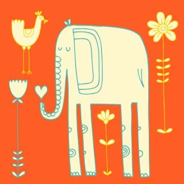 Vector hand drawn illustration with cote colorfull elephants Stock Illustration