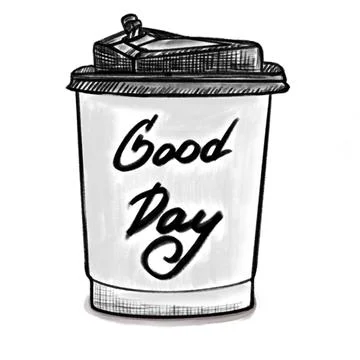 Vector hand drawn illustration of a cup of coffee, doodle style black lines Stock Illustration