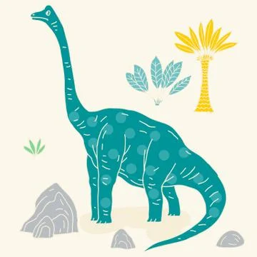 Vector hand drawn illustration with cute cartoon doodle dinosaur Illustrazione stock
