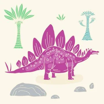 Vector hand drawn illustration with cute cartoon doodle dinosaur Stock Illustration