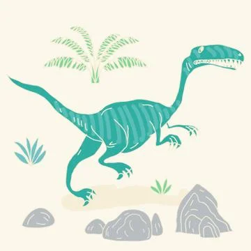 Vector hand drawn illustration with cute cartoon doodle dinosaur Stock Illustration
