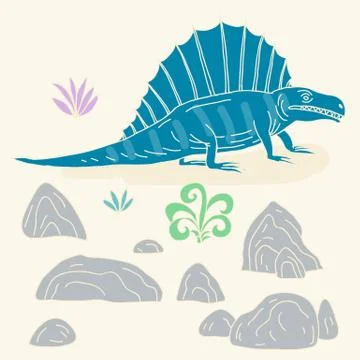 Vector hand drawn illustration with cute cartoon doodle dinosaur Illustrazione stock