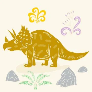 Vector hand drawn illustration with cute cartoon doodle dinosaur Stock Illustration