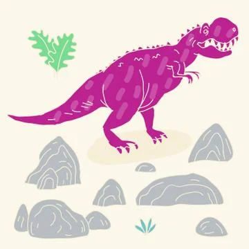 Vector hand drawn illustration with cute cartoon doodle dinosaur Stock Illustration
