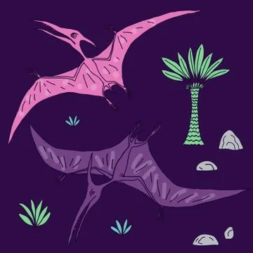 Vector hand drawn illustration with cute cartoon doodle dinosaur Illustrazione stock