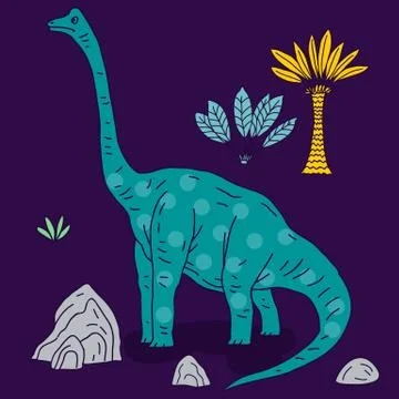 Vector hand drawn illustration with cute cartoon doodle dinosaur Stock Illustration