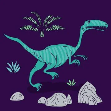 Vector hand drawn illustration with cute cartoon doodle dinosaur Stock Illustration