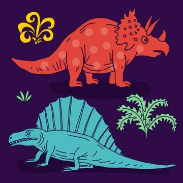 Vector hand drawn illustration with cute cartoon doodle dinosaur Stock Illustration