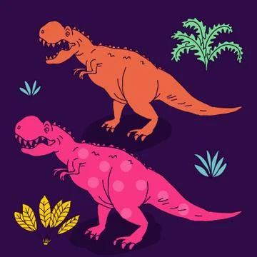 Vector hand drawn illustration with cute cartoon doodle dinosaur Stock Illustration
