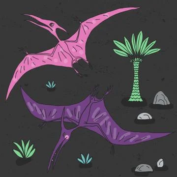 Vector hand drawn illustration with cute cartoon doodle dinosaur Stock Illustration