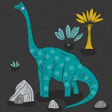 Vector hand drawn illustration with cute cartoon doodle dinosaur Stock Illustration