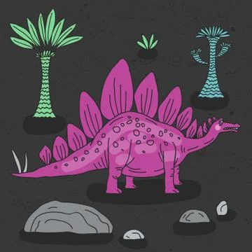 Vector hand drawn illustration with cute cartoon doodle dinosaur Stock Illustration