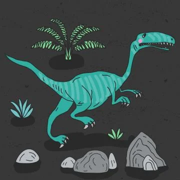 Vector hand drawn illustration with cute cartoon doodle dinosaur Illustrazione stock