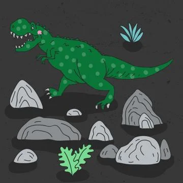 Vector hand drawn illustration with cute cartoon doodle dinosaur Stock Illustration
