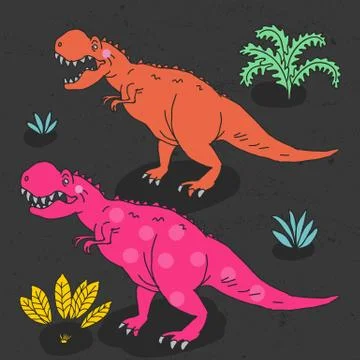 Vector hand drawn illustration with cute cartoon doodle dinosaur Stock Illustration