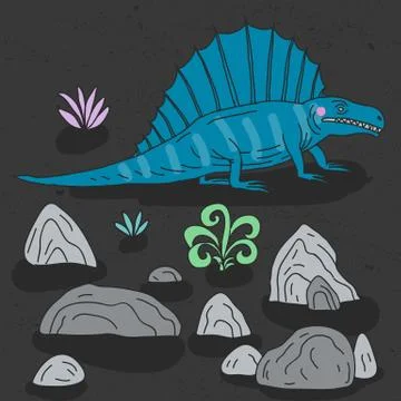 Vector hand drawn illustration with cute cartoon doodle dinosaur Stock Illustration