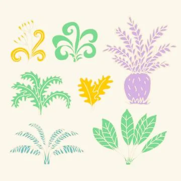 Vector hand drawn illustration with cute cartoon doodle palm trees and flowers Stock Illustration