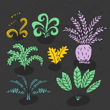 Vector hand drawn illustration with cute cartoon doodle palm trees and flowers Stock Illustration