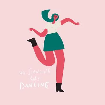 Vector hand drawn illustration Dancing girl, funny cartoon character woman Stock Illustration