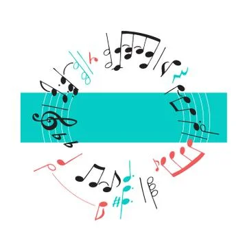 Vector hand drawn illustration with decoration of musical notes in the shape of Illustrazione stock