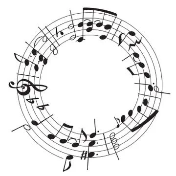 Vector hand drawn illustration with decoration of musical notes in the shape of Illustrazione stock