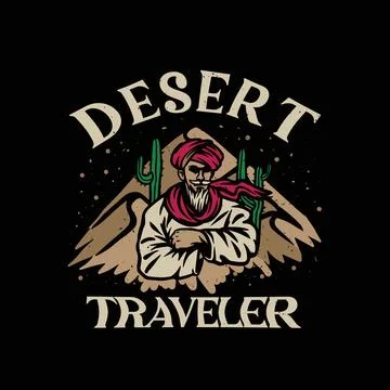 Vector hand drawn illustration of a desert explorer for streetwear Stock Illustration