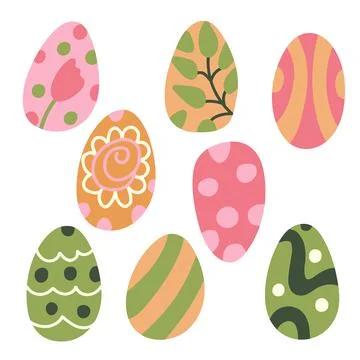Vector hand drawn illustration of Easter eggs decorated with patterns Stock Illustration