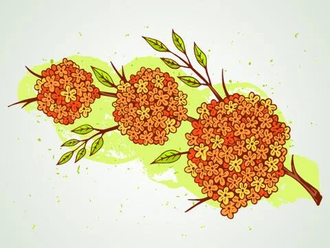 Vector hand drawn illustration with flowers on textured watercolor background Stock Illustration
