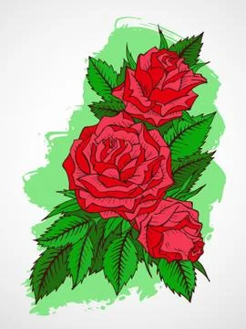 Vector hand drawn illustration with flowers on textured watercolor background Stock Illustration