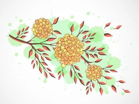 Vector hand drawn illustration with flowers on textured watercolor background Stock Illustration